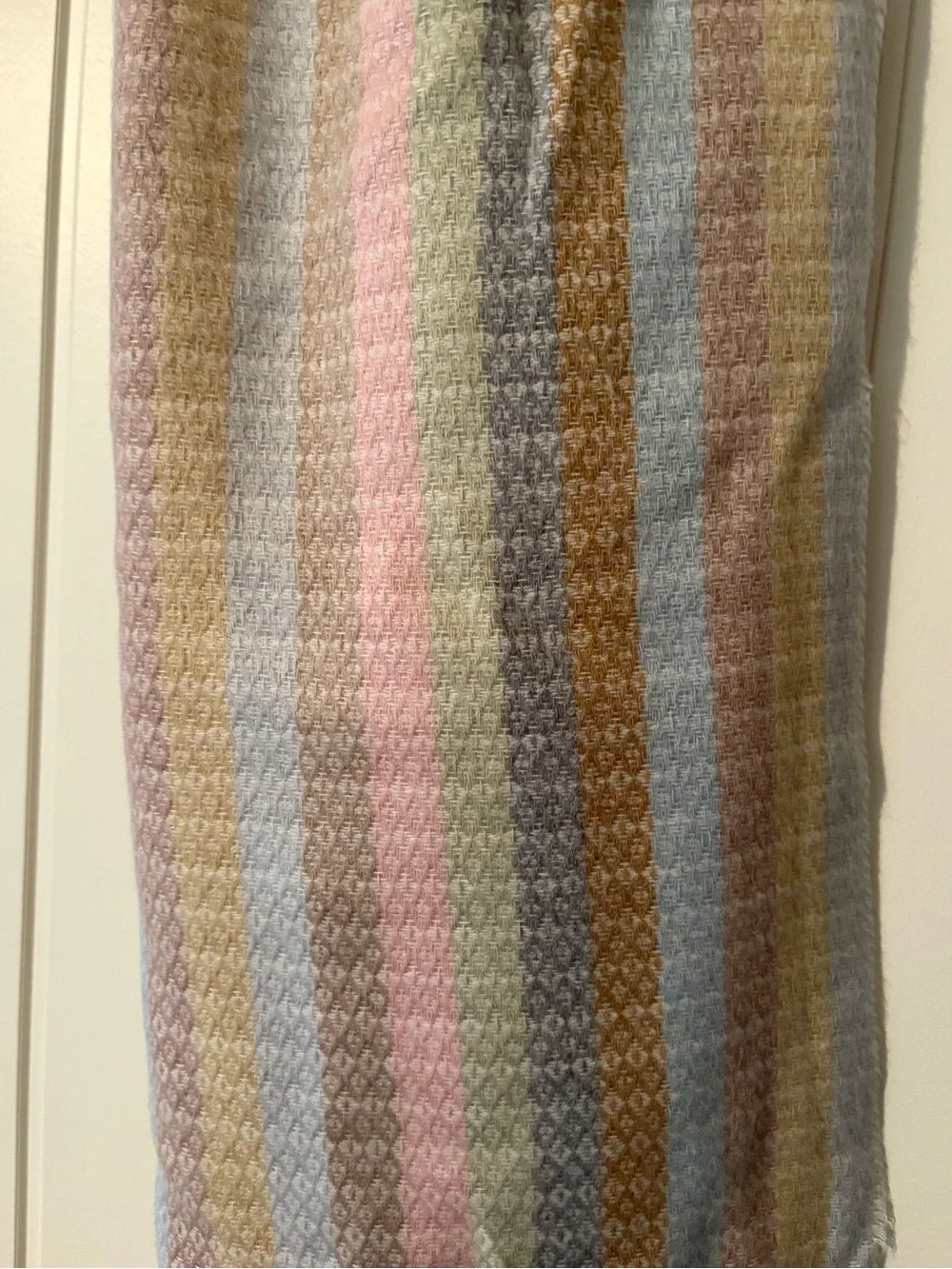 Cejon Pastel Striped Fringe Scarf in Pink, Blue, Cream, Brown